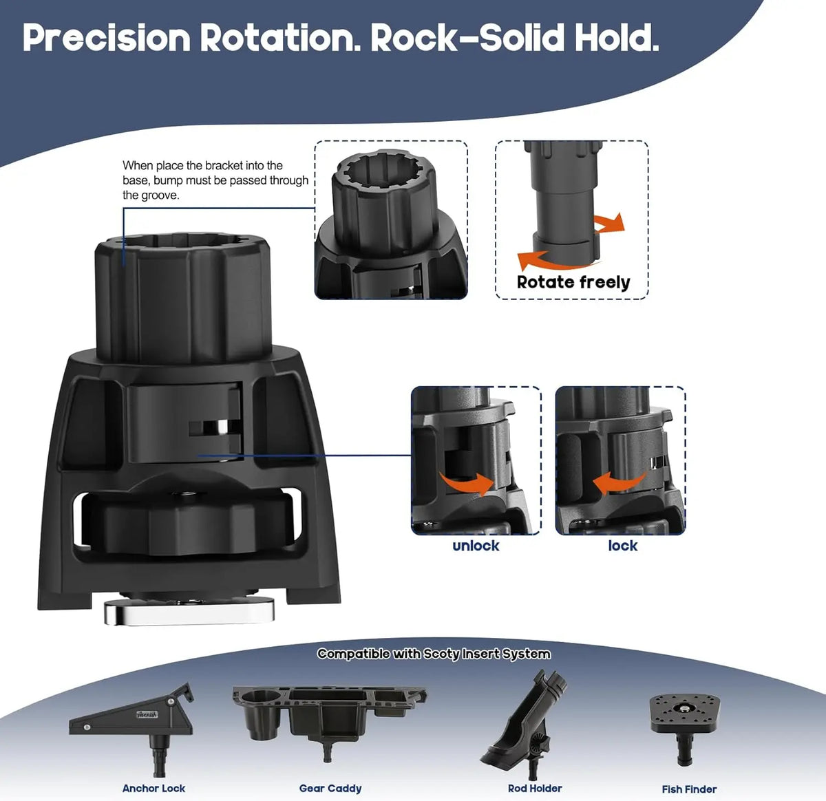 Heavy-Duty Kayak Track Adapter with Anti-Rotation Locking Base for Accessories
