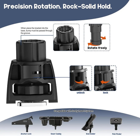 Heavy-Duty Kayak Track Adapter with Anti-Rotation Locking Base for Accessories
