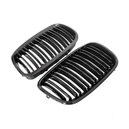 Glossy Front Kidney Grille 2 Line Double Slat For BMW X5 X6 Double Line Carbon