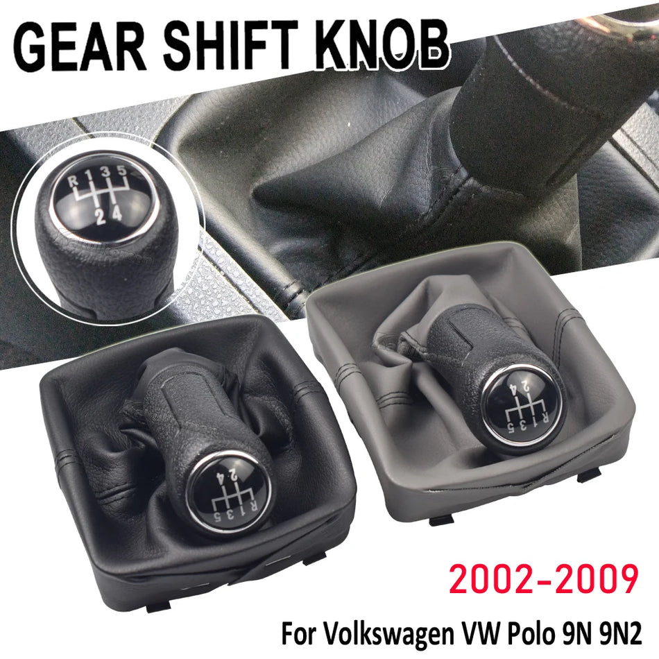 Nahkainen vaihdekepin nuppi Volkswagen Polo 9N 9N2 2002-2009 varten
