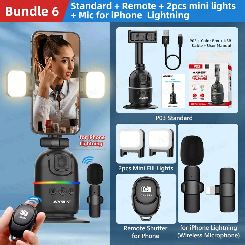 Smart Auto Face Tracking AI Gimbal for Smartphone &amp; Action Camera | 360&deg; Rotation Vlog Kit add-RC-Light-IPmic