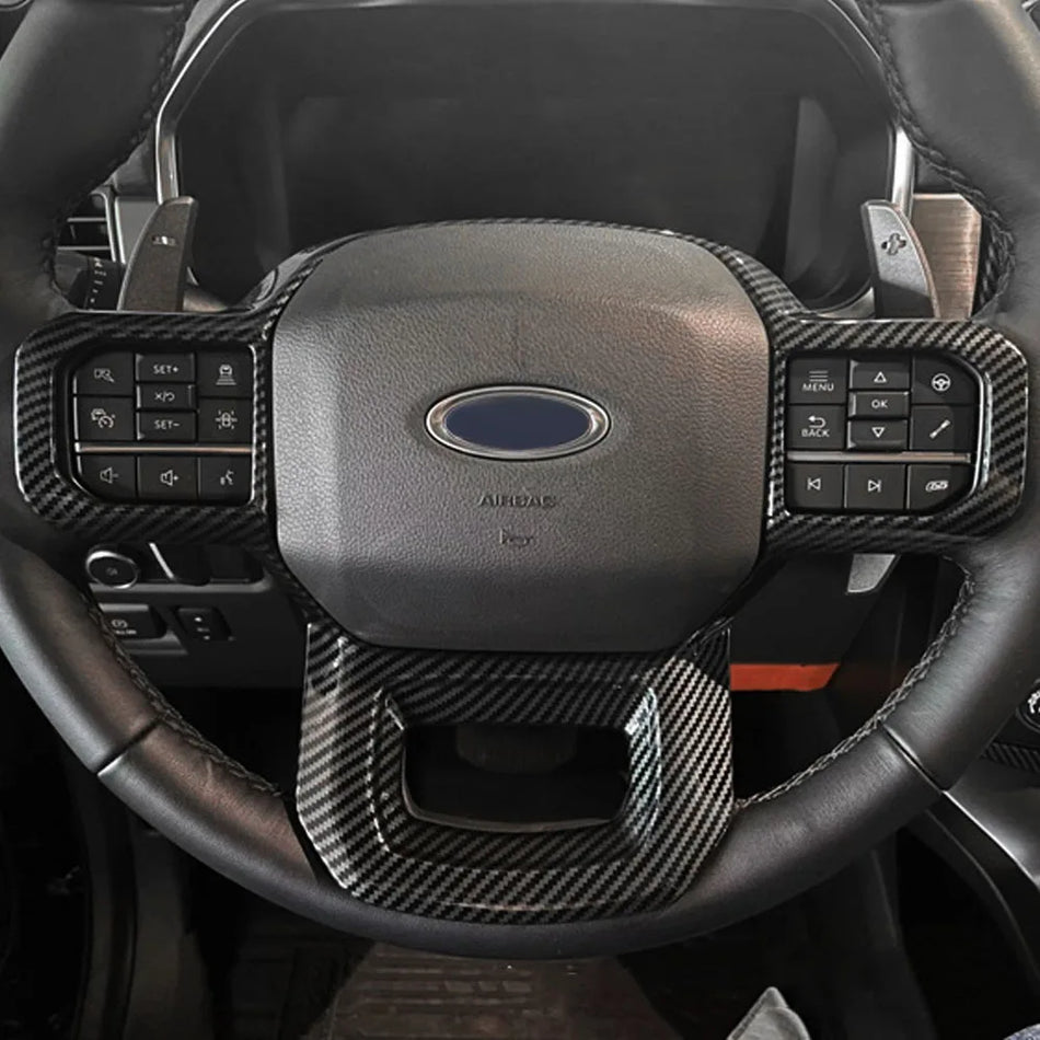 Capac pentru panoul volanului cu aspect din fibră de carbon, plastic ABS pentru upgrade interior Ford F-150