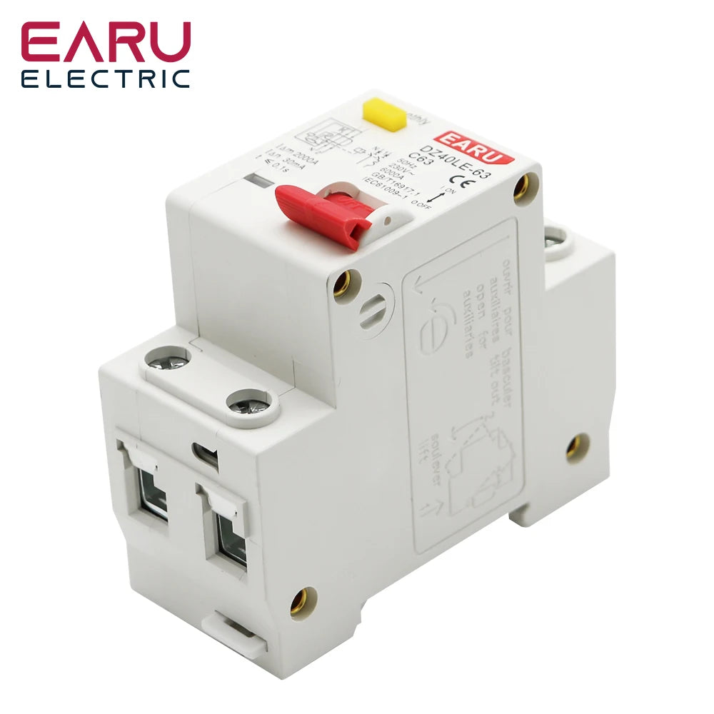 EARUELETRIC 230V 1P+N RCBO MCB with Overload &amp; Short Circuit Protection, 6-63A