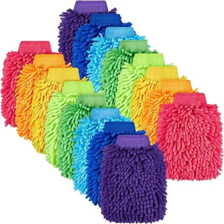 Chenille Coral Fleece Car Wash Gloves - Scratch-Free Cleaning Mitt random color / 5PCS