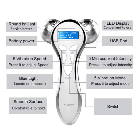 4D EMS Face Massager Roller &ndash; Microcurrent Facial Lifting