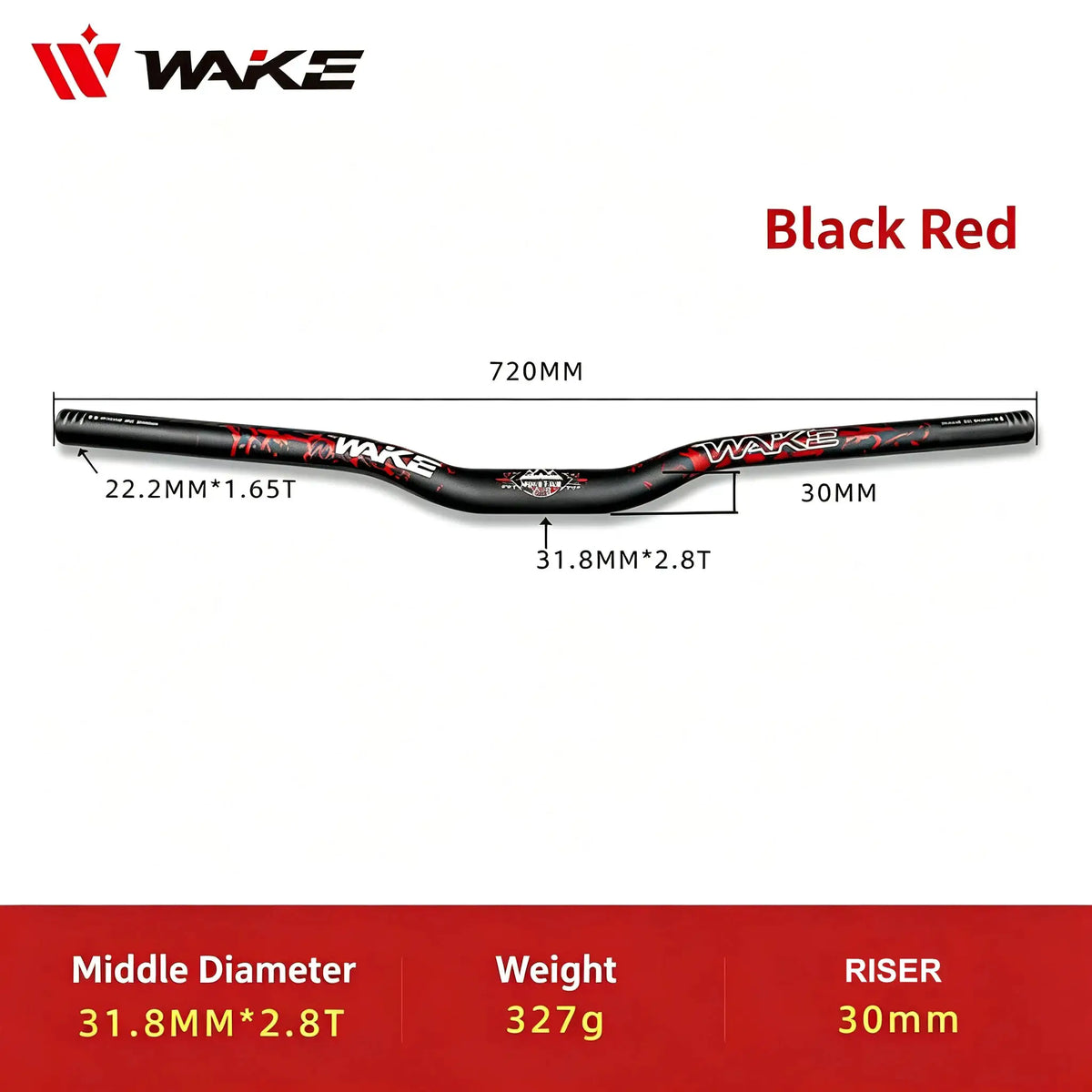 WAKE 30mm Riser Mountain Bike Handlebar 31.8mm*720/780mm Bicycle Handlebar Aluminum Alloy Bicycle Riser Bar Cycling Handle Bar by InterCyprus Trading Ltd