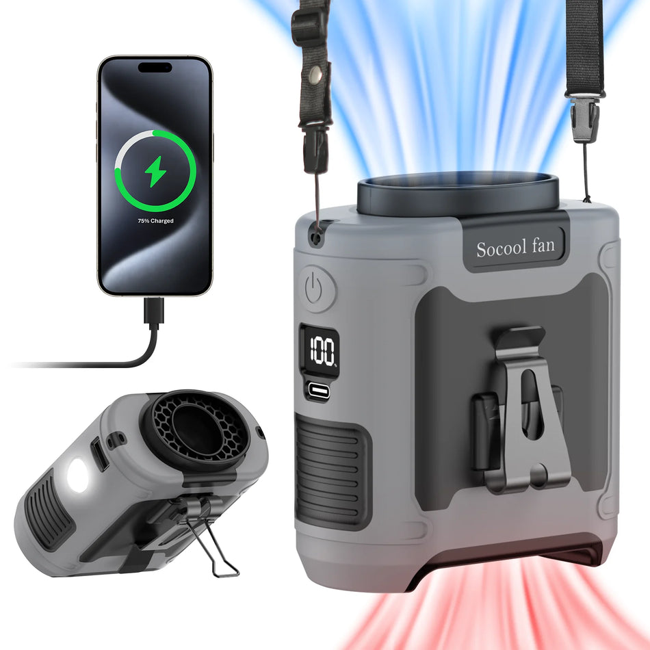 Ventilator de talie de 10000mAh, ventilator portabil pentru gât/mână cu încărcare pentru telefon și lumină LED