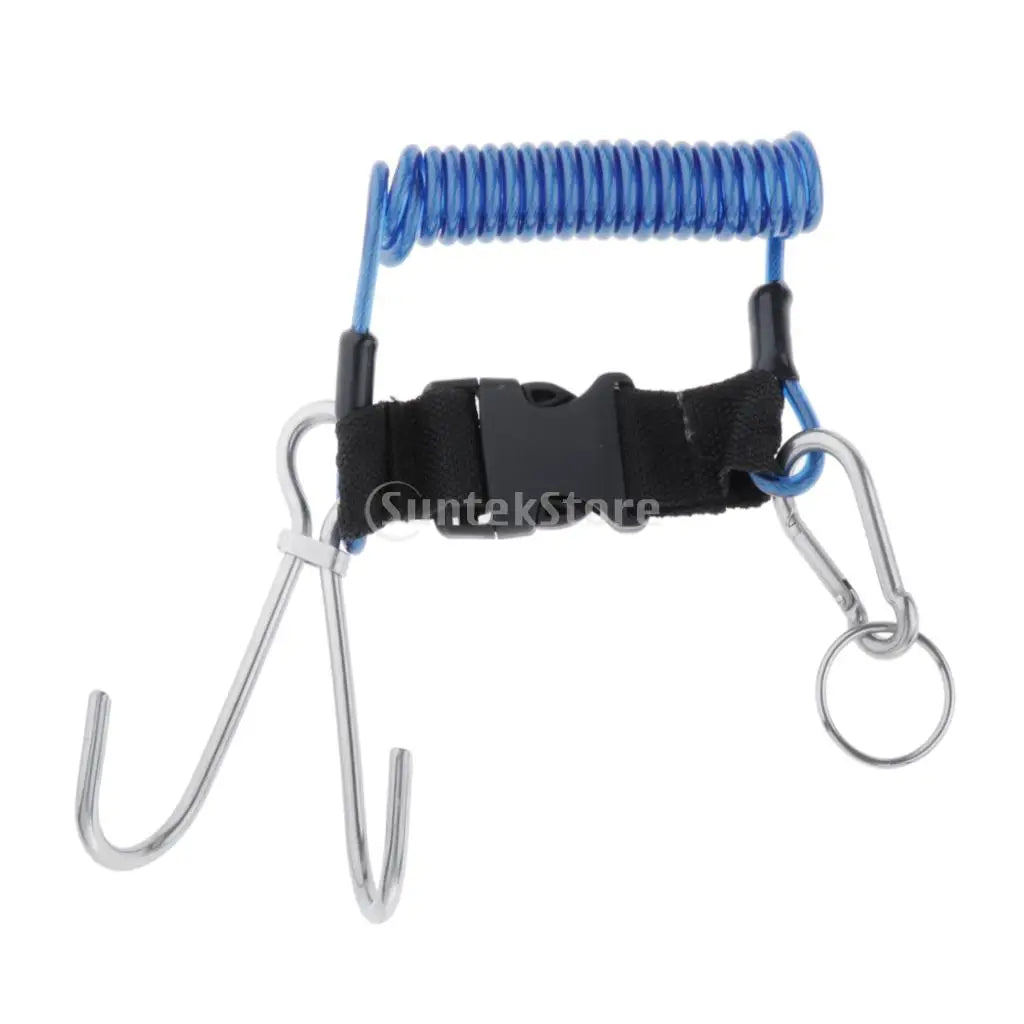 Diving Reef Hook Spiral Coil Lanyard &ndash; Stainless Coil Strap Type B Blue
