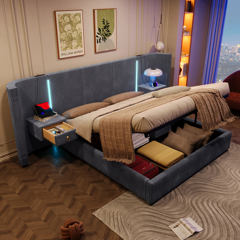 Oblazinjena postelja 180x200cm sivo žametna z LED shrambo