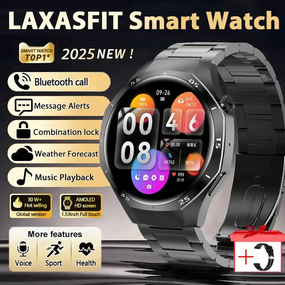 LAXASFIT 2025 Smart Watch Men Women NFC Heart Rate Tracker Black ZJG