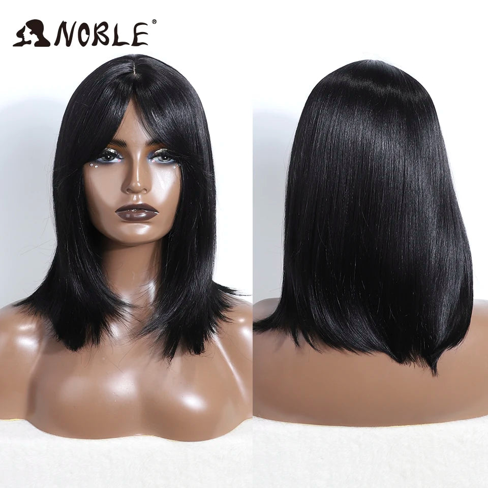 Noble Bob Wig - Silky Straight 16 Inch Synthetic Wig with Bangs for Cosplay and Daily Wear 1B / CHINA / 16inches