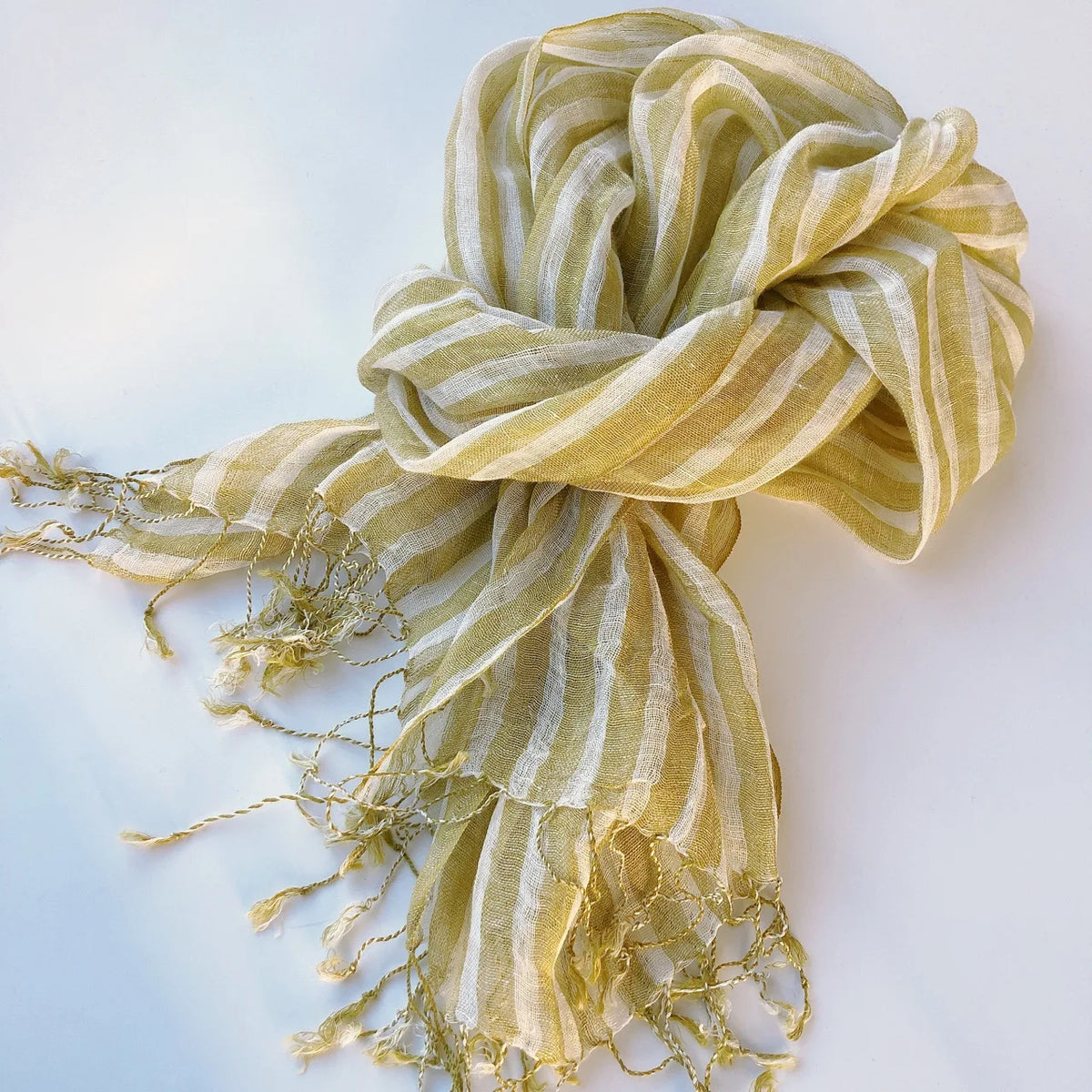 Linen Yellow Striped Women's Scarf &ndash; Chic and Versatile Accessory yellow