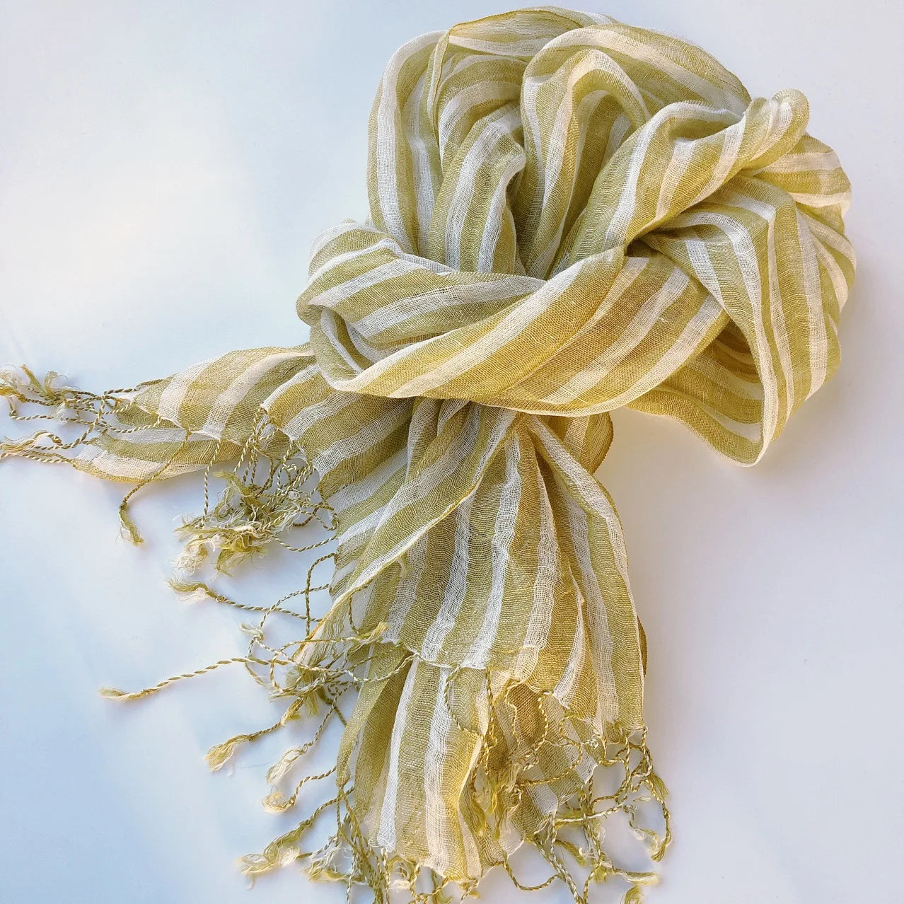 Linen Yellow Striped Women's Scarf &ndash; Chic and Versatile Accessory yellow