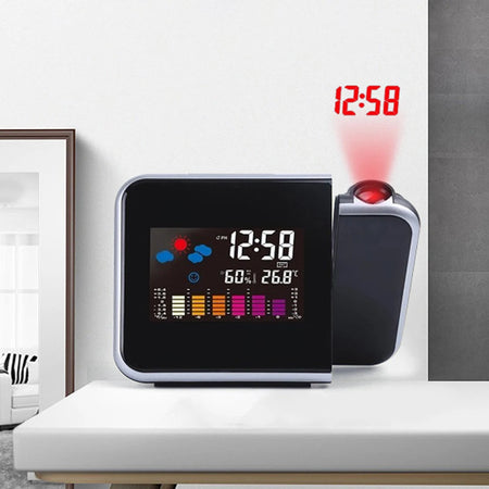 Rotatable Digital Alarm Clock with Time Projection and Weather Station Features