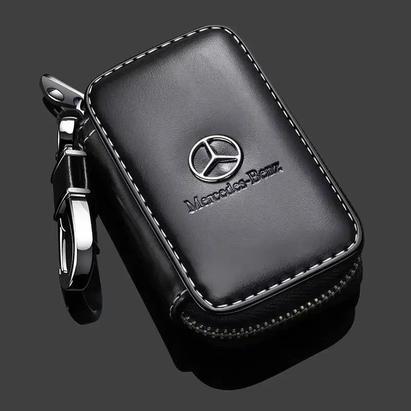 Premium Leather Car Key Case Cover with Keychain for Mercedes Benz Models - B/C/E Class, A Class, C200L, GLC, GLK, CLA, GLA