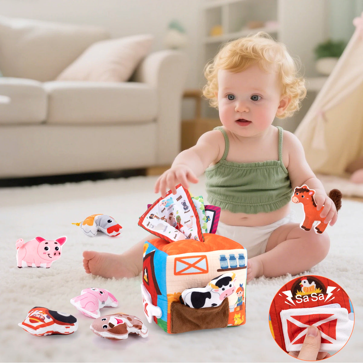 Coolplay Baby Soft Plush Animal Tissues Box &ndash; Sensory Cognition Toy for Toddlers