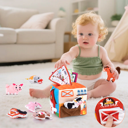 Coolplay Baby Soft Plush Animal Tissues Box &ndash; Sensory Cognition Toy for Toddlers