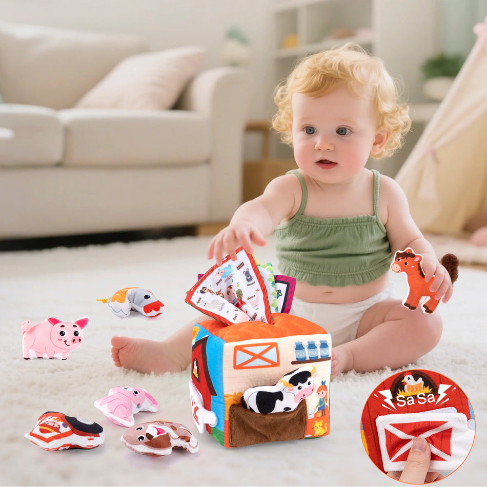 Coolplay Baby Soft Plush Animal Tissues Box &ndash; Sensory Cognition Toy for Toddlers