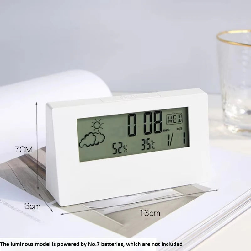 Multifunctional LCD Alarm Clock with Weather Display and Thermo-Hygrometer white-night light