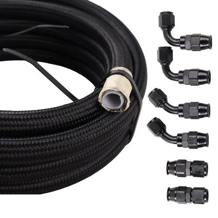 PIKBUK 10FT E85 An6 8 10 Tube Nylon Stainless Steel Braided PTFE Black Fuel Line Fitting Kit With 6 Pcs Swivel Hose Ends by InterCyprus Trading Ltd