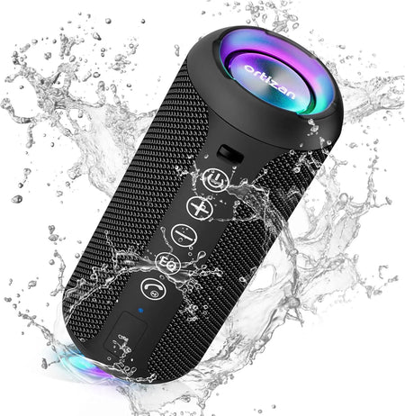 Ortizan X10 Waterproof Bluetooth Speaker with 24W Stereo Sound and LED Light black