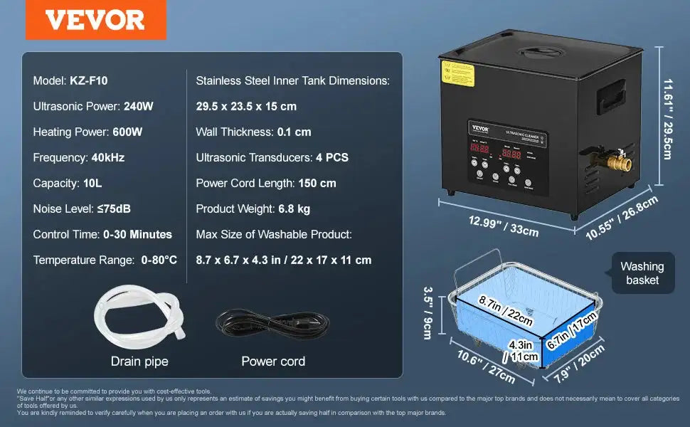 Ultrasonic Cleaner Portable Dishwasher With Timer 10L / United States