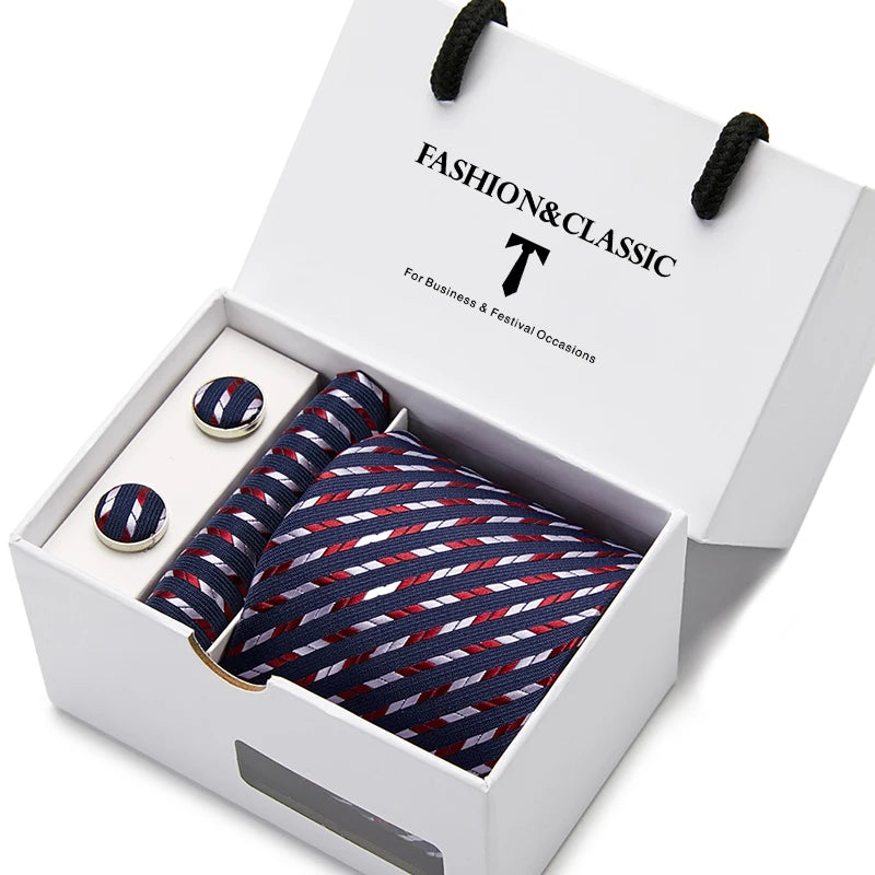 VanGise Blue Dot Tie Set with Pocket Square and Cufflinks for Men SB37