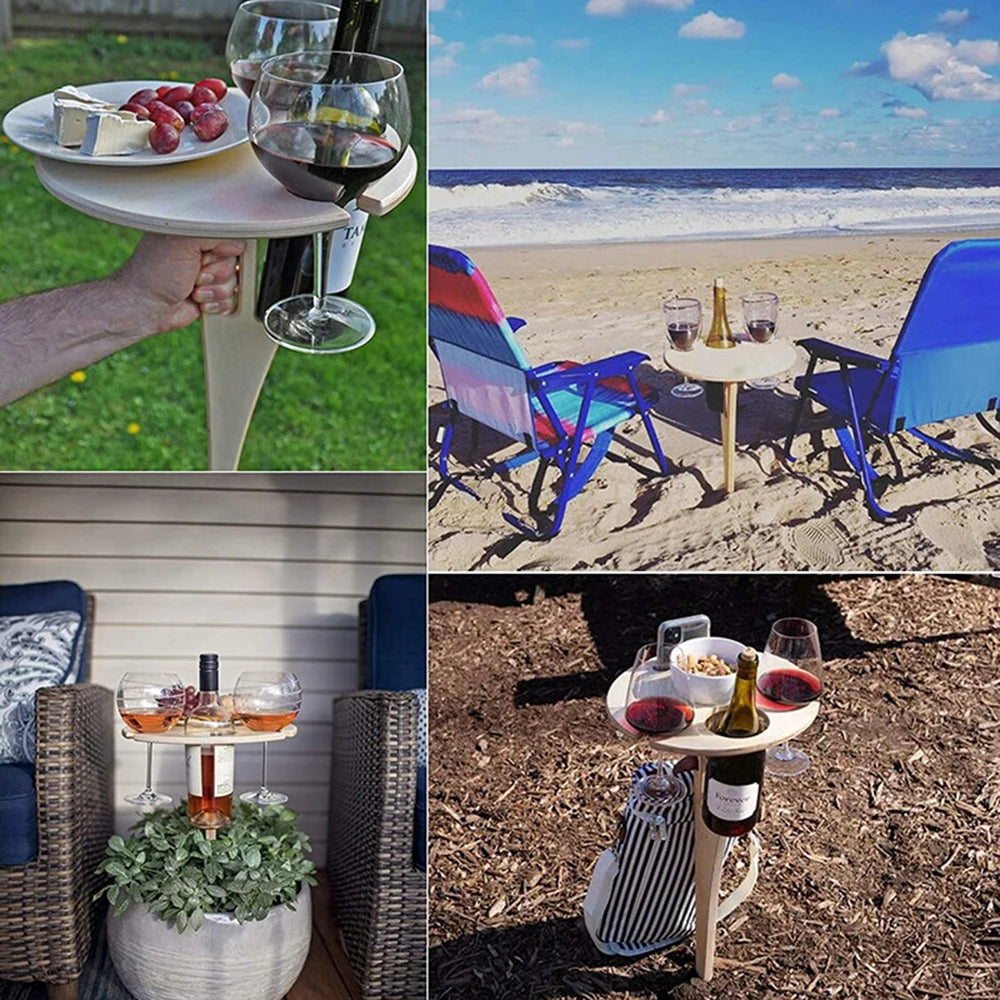 Outdoor Folding Wooden Wine Table &ndash; Wine Glass Holder