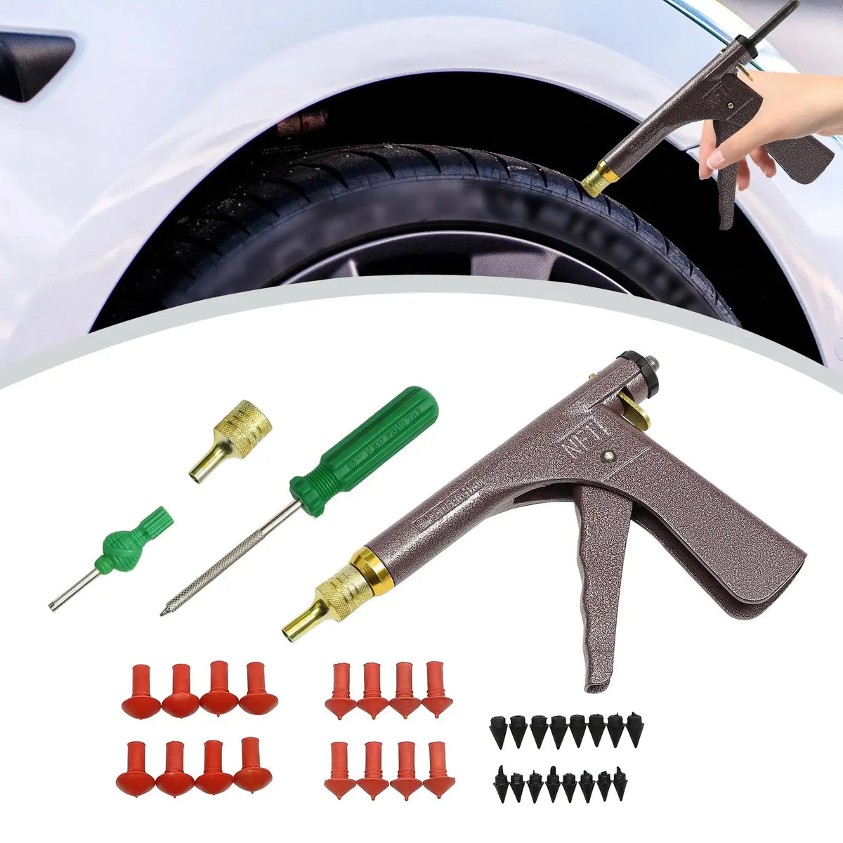 Tubeless Tire Repair Kit With Plugs &ndash; Portable Vacuum Gun