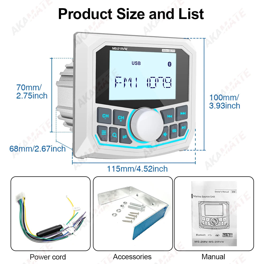 MS-21RV W &ndash; Waterproof Bluetooth Marine Stereo IPX5