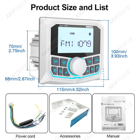 MS-21RV W &ndash; Waterproof Bluetooth Marine Stereo IPX5