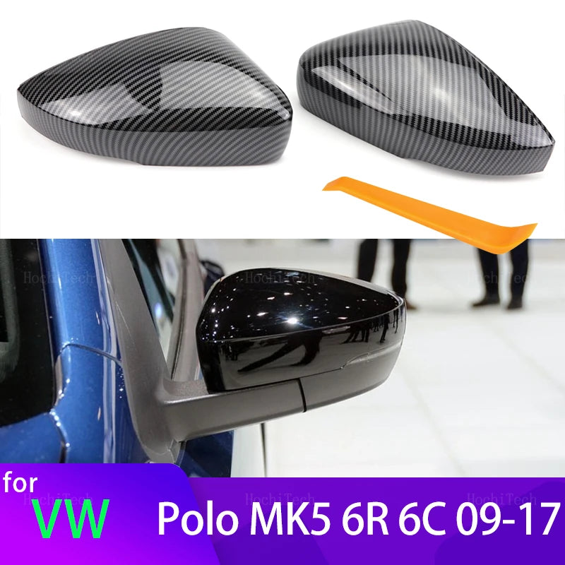 Spoguļa pārklāji oglekļa šķiedras izskats melnā krāsā Volkswagen VW Polo MK5 6R 6C