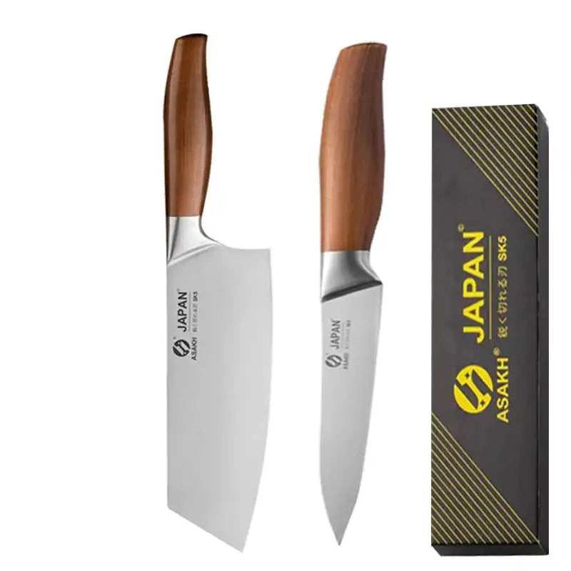 Professional Japanese Santoku Chef Knife - Stainless Steel Blade &amp; Wooden Handle AC