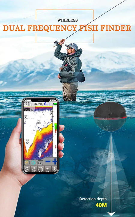 PuPoPan Wireless Bluetooth Smart Sonar Fish Finder - Portable Outdoor Fishing Gear for IOS &amp; Android