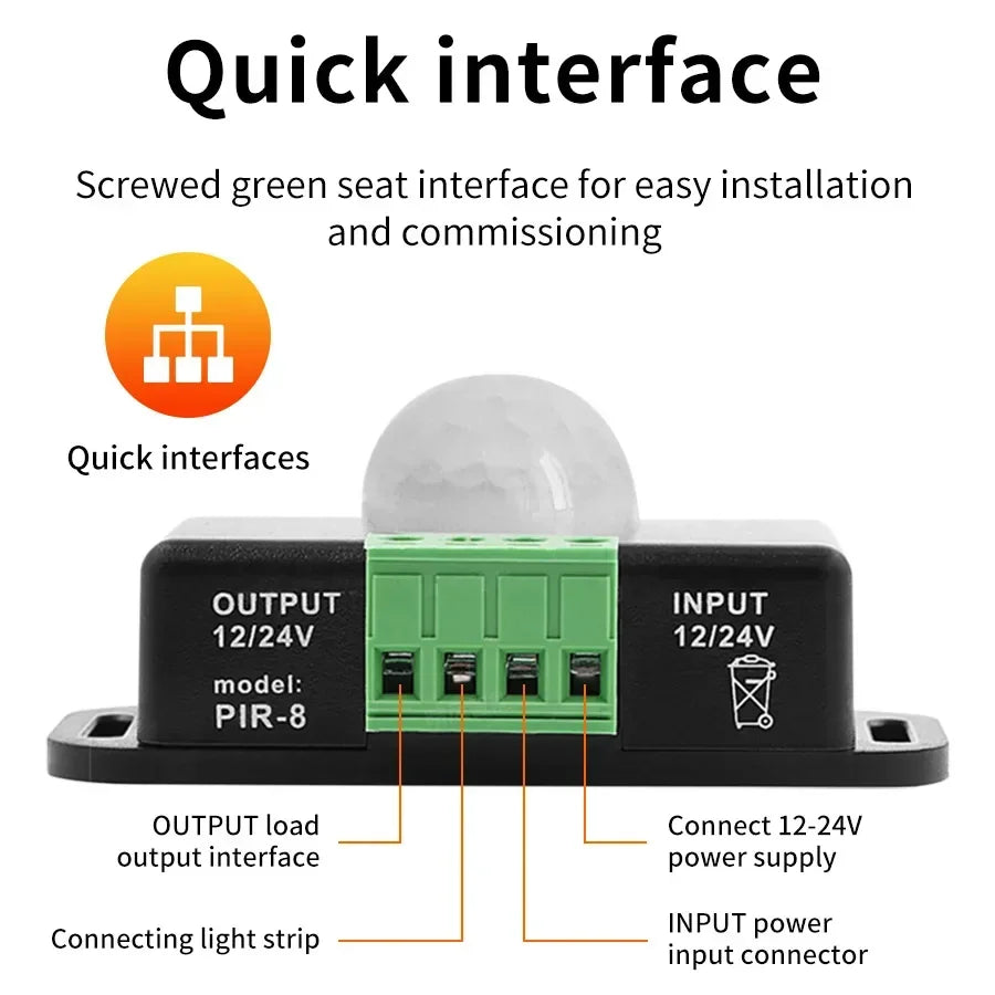 GGBEE DC 12V-24V PIR Motion Sensor Switch &ndash; Automatic Human Detection for Efficient LED Control