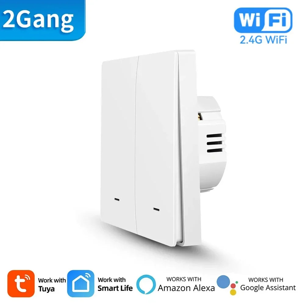 Tuya Smart WiFi Wall Light Switch &ndash; Push Button Control with/No Neutral Wire WiFi 2 gang / CHINA / No Neutral Wire