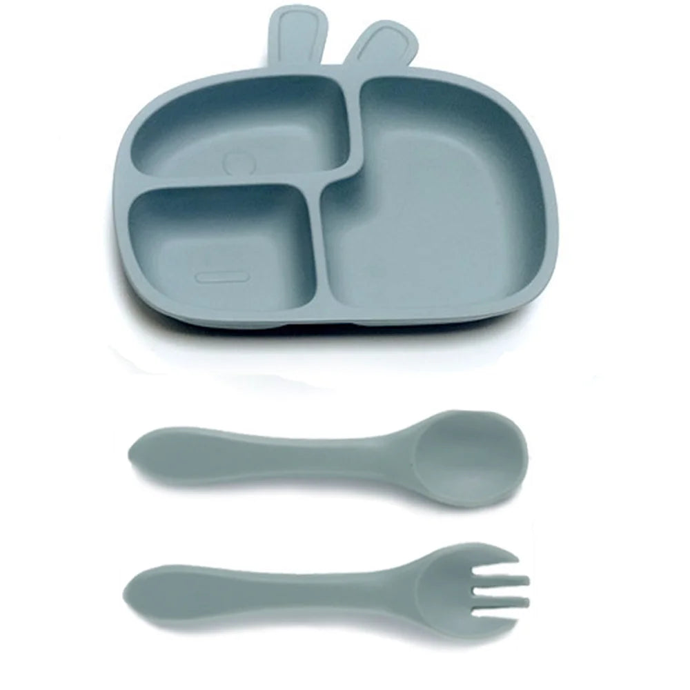 CZSAE 4pcs Baby Plate Set &ndash; Drop-Proof and Scald-Proof Design Sea Blue