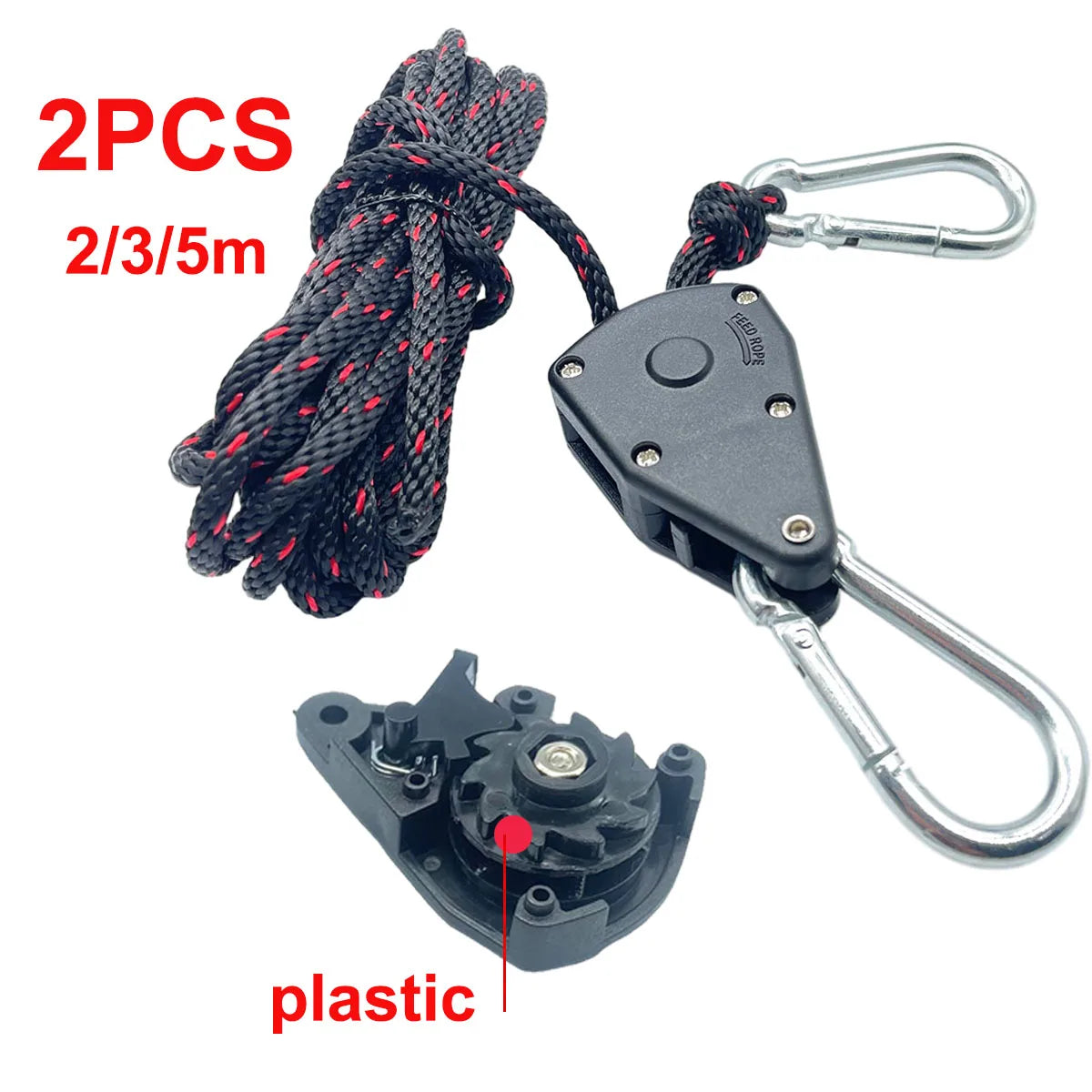 4mm Outdoor Tent Tie Down Rope with Pulley Tightener - 2pc Set