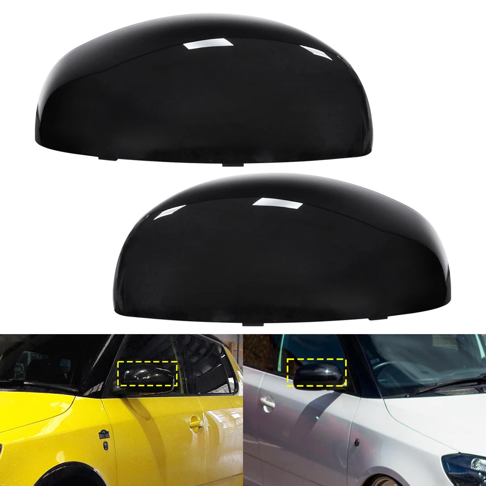 Vingspegelkåpor Glansig Svart för Skoda Fabia MK2 2007-2015 Vänster och Höger Par ABS Plast Direkt Ersättning