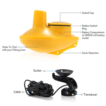 Portable Wireless Sonar Fish Finder with Wired Transducer for Fishing