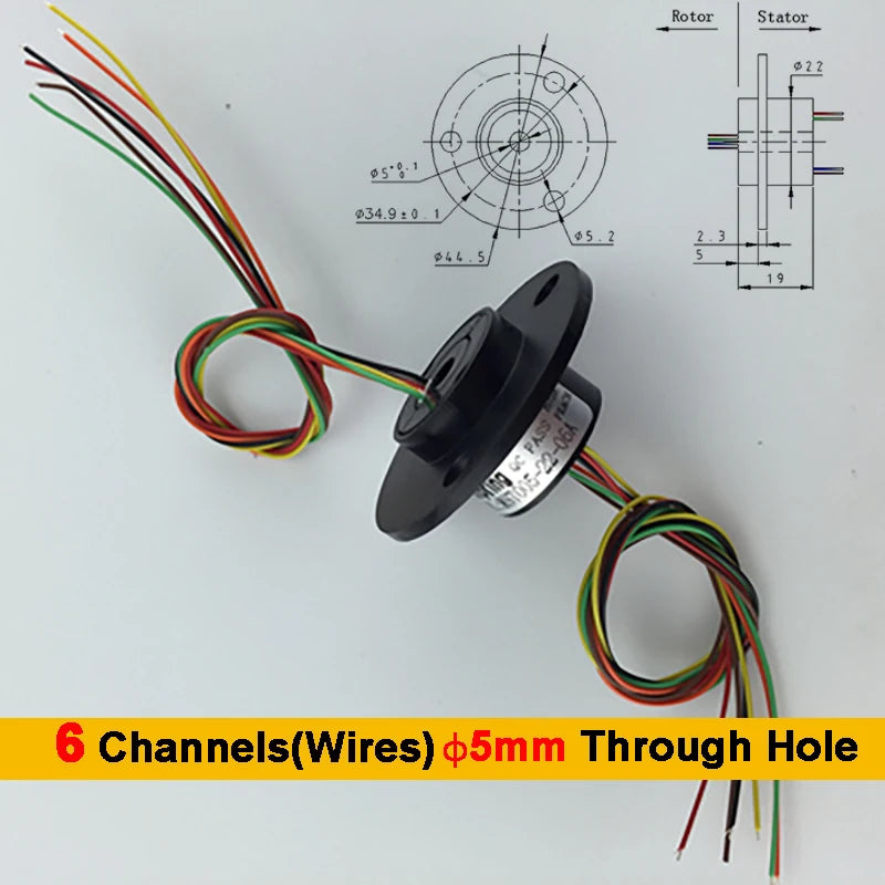 2A Hollow Shaft Slip Ring 5mm Through Hole &ndash; Multi Channel 6 Channels(Wires)