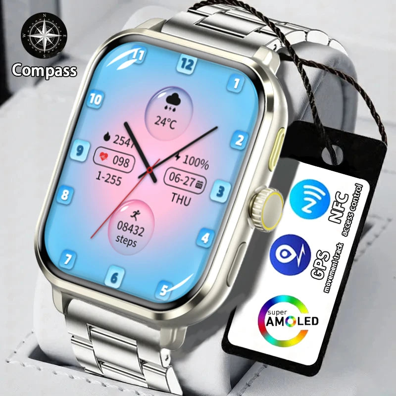 🟠 2024 Νέο για το iPhone S9 Smart Watch 1.83 ιντσών AMOLED HD Screen 360*360 NFC IP68 Αδιάβροχο καρδιακό ρυθμό αίματος Sugar Smart Watch Men