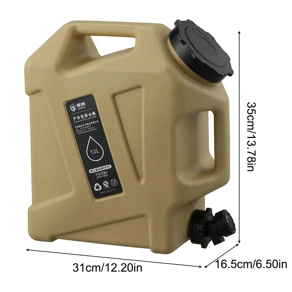12L Drinking Water Bucket Leak-Proof Water Dispenser Carrier Large Capacity Water Storage Tank for Vehicle Car Camping Khaki