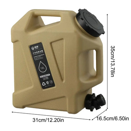 12L Drinking Water Bucket Leak-Proof Water Dispenser Carrier Large Capacity Water Storage Tank for Vehicle Car Camping Khaki