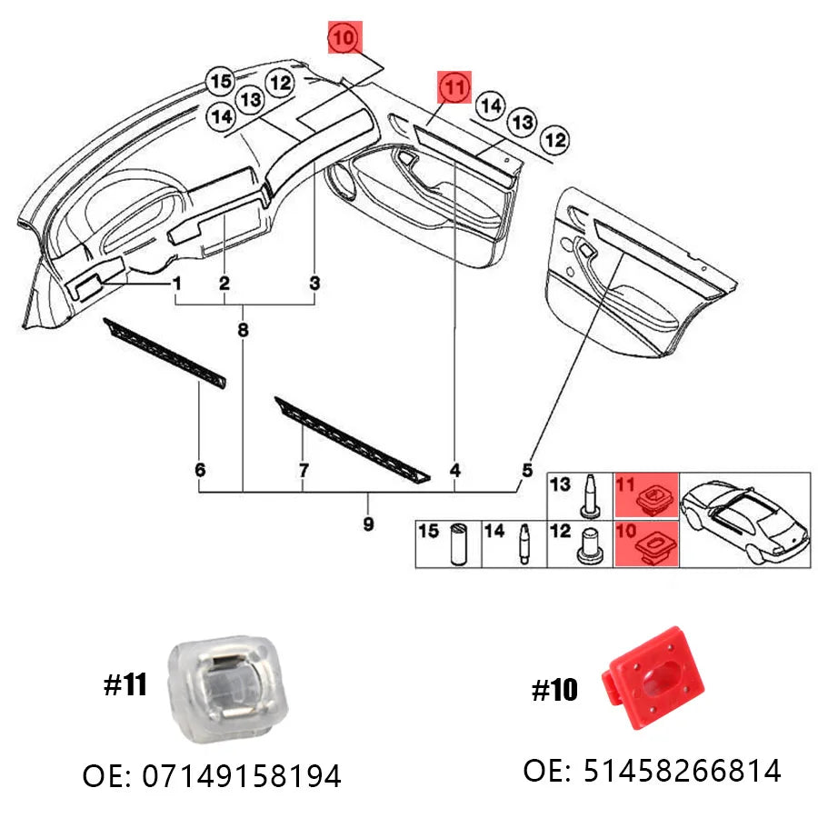 Dash Trim Clips Set for BMW 3 Series Interior ABS Plastic Retainers, Durable and Precise Fit