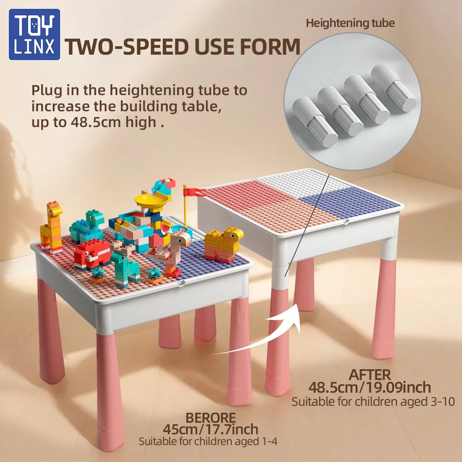 Šesť v jednom detský blokový stôl a stoličková súprava so skladovaním