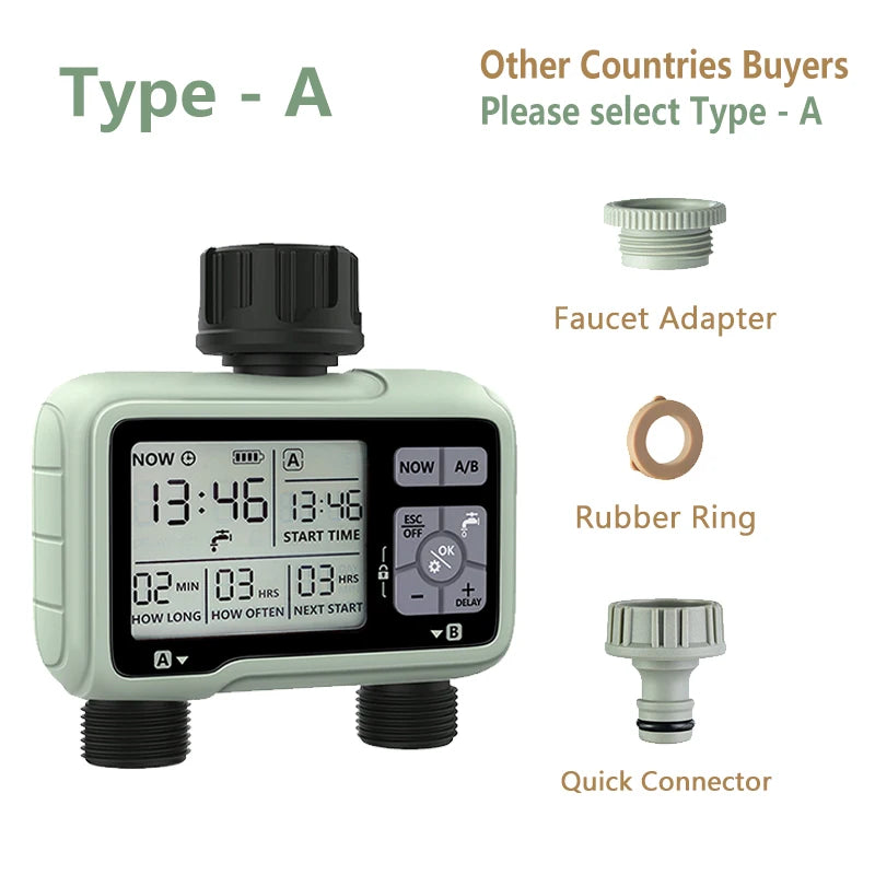 Super Timing System 2-Outlet Automatic Water Timer for Precise Outdoor Irrigation Type-A