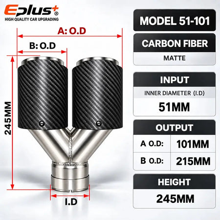 Y Shape Double Exit Carbon Fiber Glossy&Matte Universal Car Exhaust Muffler Tip Mufflers Nozzle Decoration Stainless Silver by InterCyprus Trading Ltd