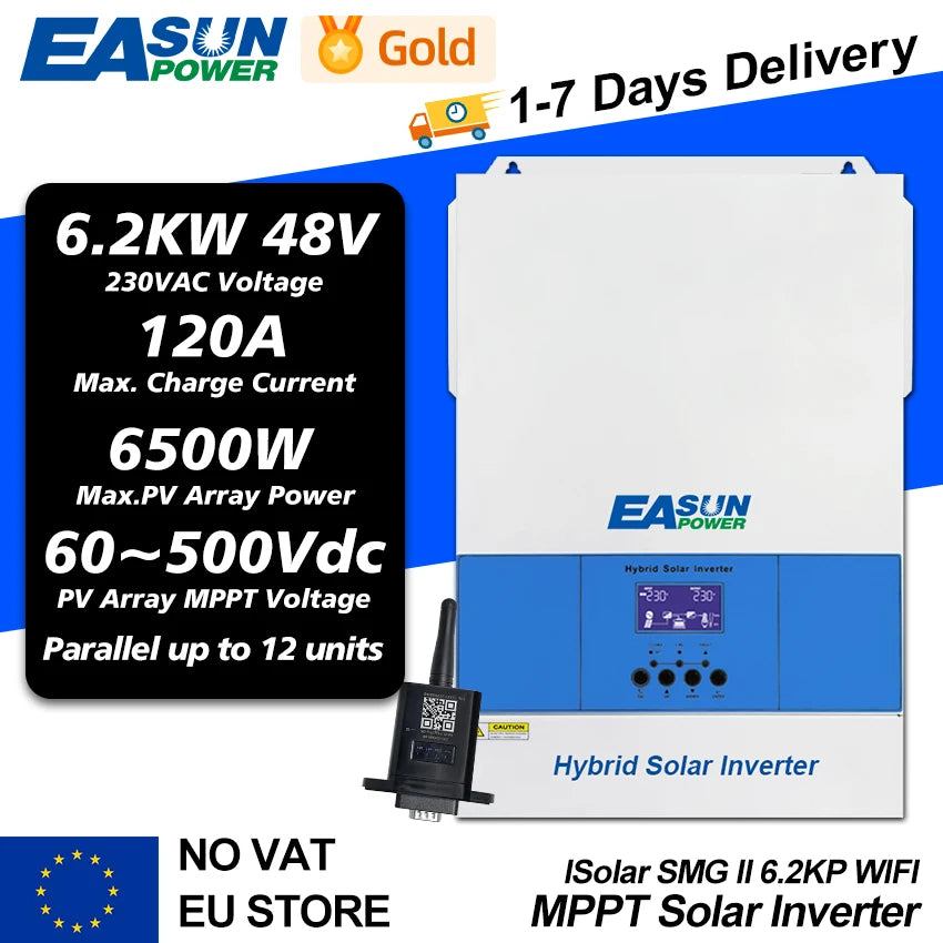 EASUN Υβριδικός Ηλιακός Αντιστροφέας 6.2KW 120A MPPT WiFi 230VAC