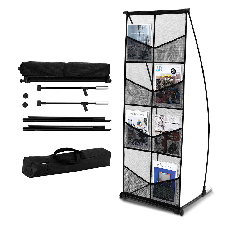 Espositore da pavimento a rete a 4 livelli con 8 tasche